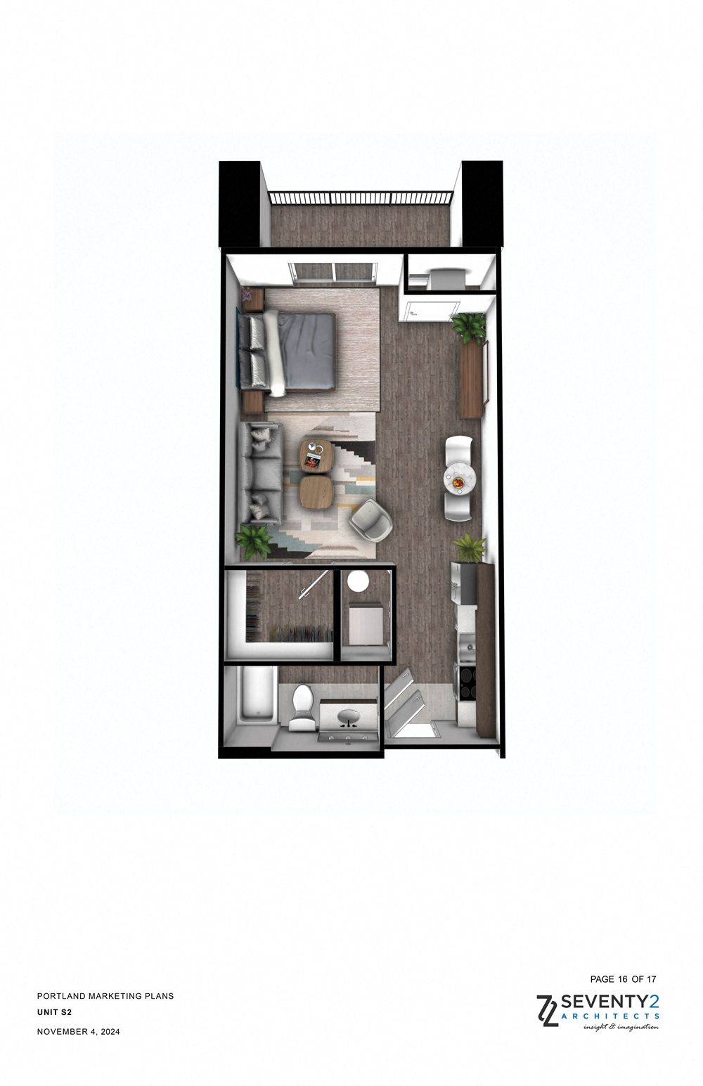 Floor plan for studio, 1 bath, 586 sqft